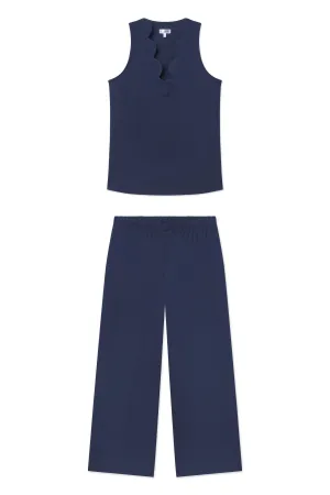 Pima Scallop Pants Set in Navy